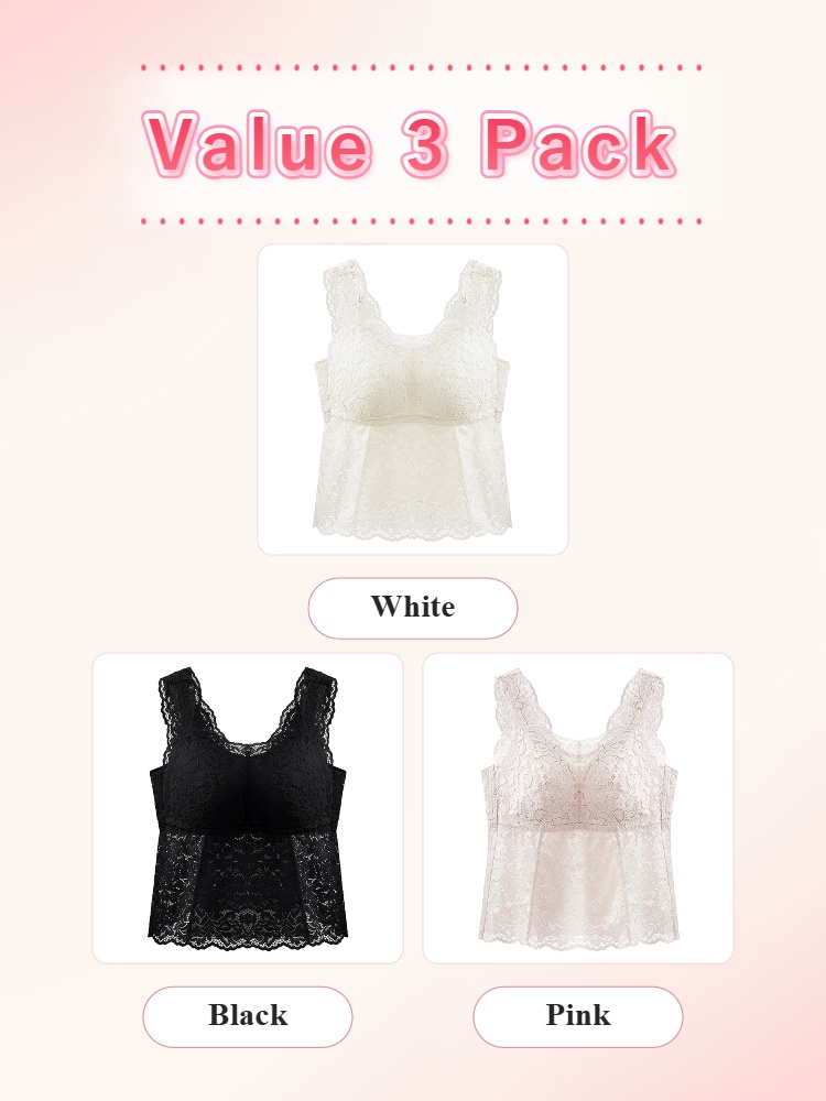 Value 3 pack lace tank tops in white black and pink colors VEIMIA