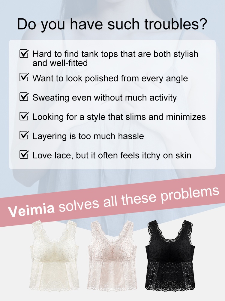 Feature graphic explaining bra and tank top integrated design VEIMIA