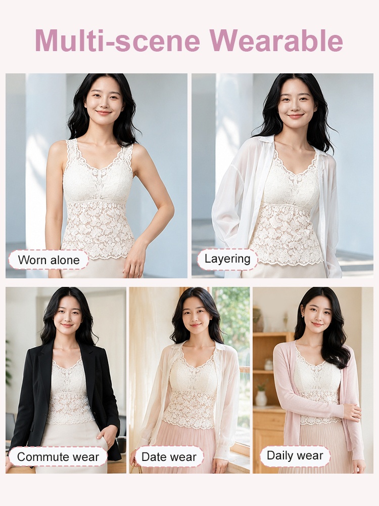 Multi scene styling examples for lace tank top outfits VEIMIA