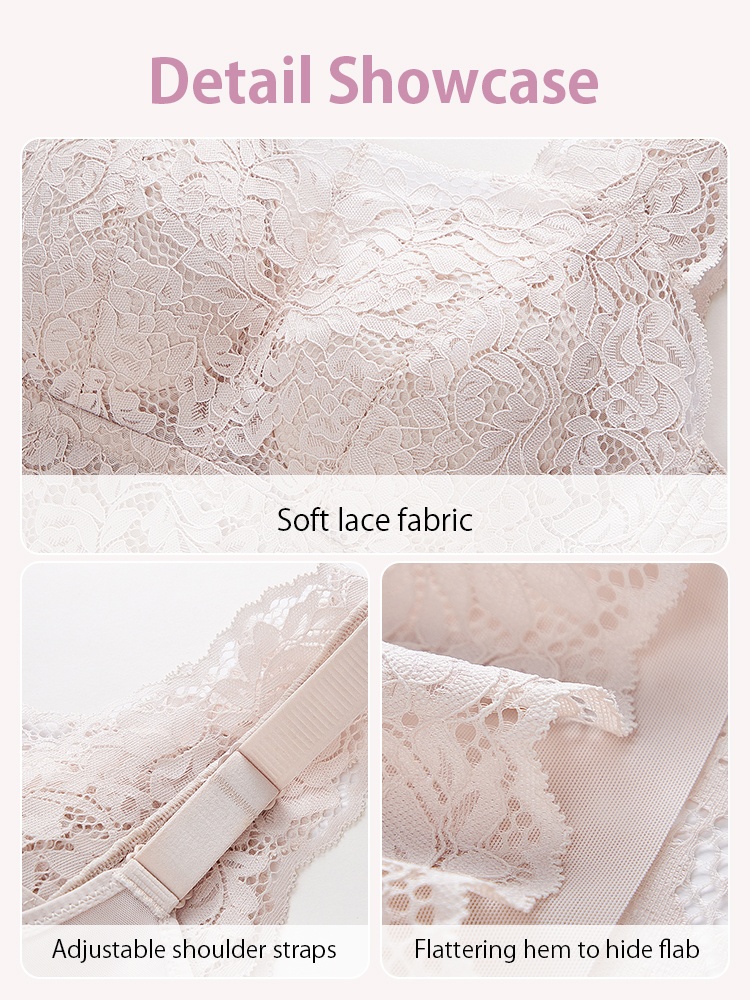 Close up detail showcase of lace fabric and adjustable straps VEIMIA