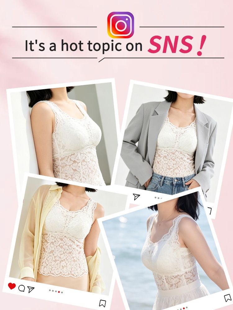 Social media style collage featuring lace tank top outfits VEIMIA