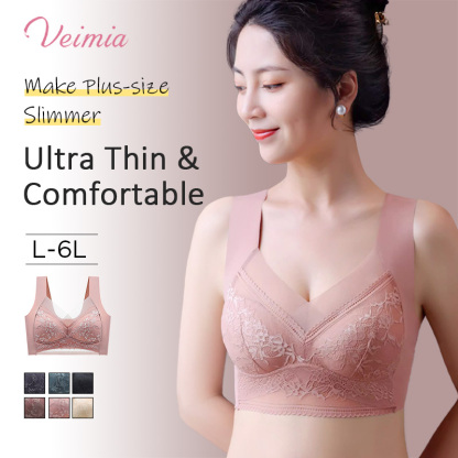 Plus Size Wire-Free Lace Top Bra VEIMIA
