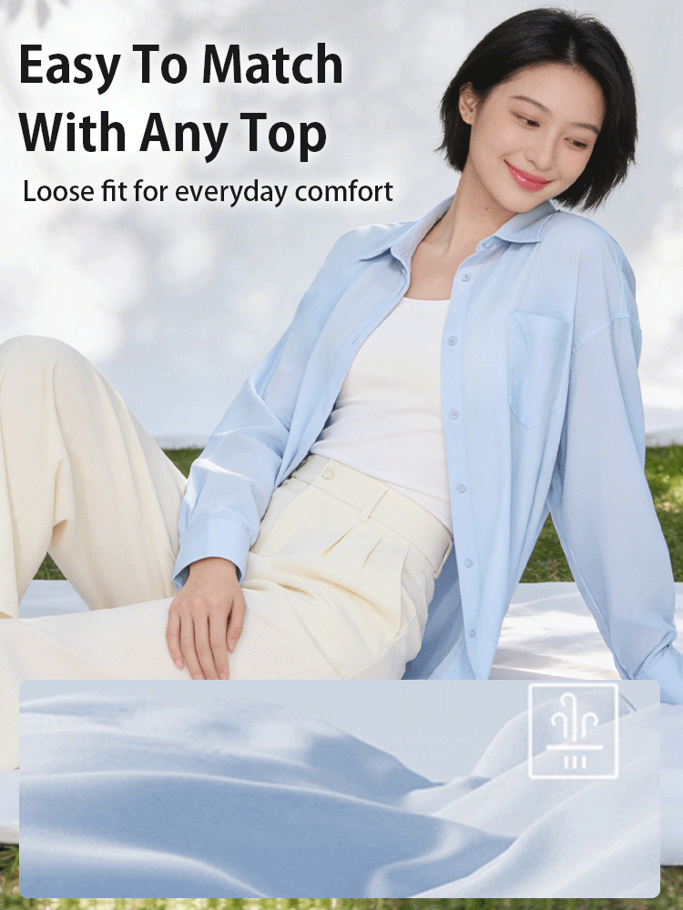 Blue loose fit sun protection jacket styled with everyday top and breathable fabric detail - VEIMIA