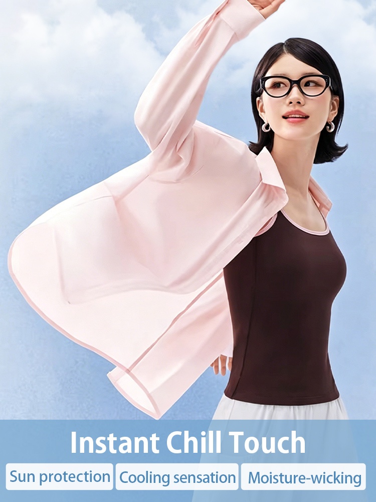 Pink cooling sun protection jacket with instant chill touch and moisture-wicking features - VEIMIA