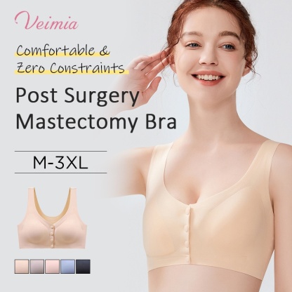 Seamless Front Closure Mastectomy Bra With Pockets For Breast Prosthesis VEIMIA