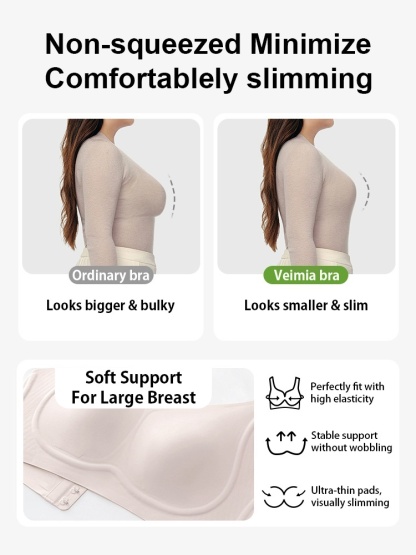 Refreshing Minimizer Bra With Super Thin Cups For Slimming, Skin-friendly 24-hour Comfortable Plus Size Bra Provides Strong Supporters VEIMIA