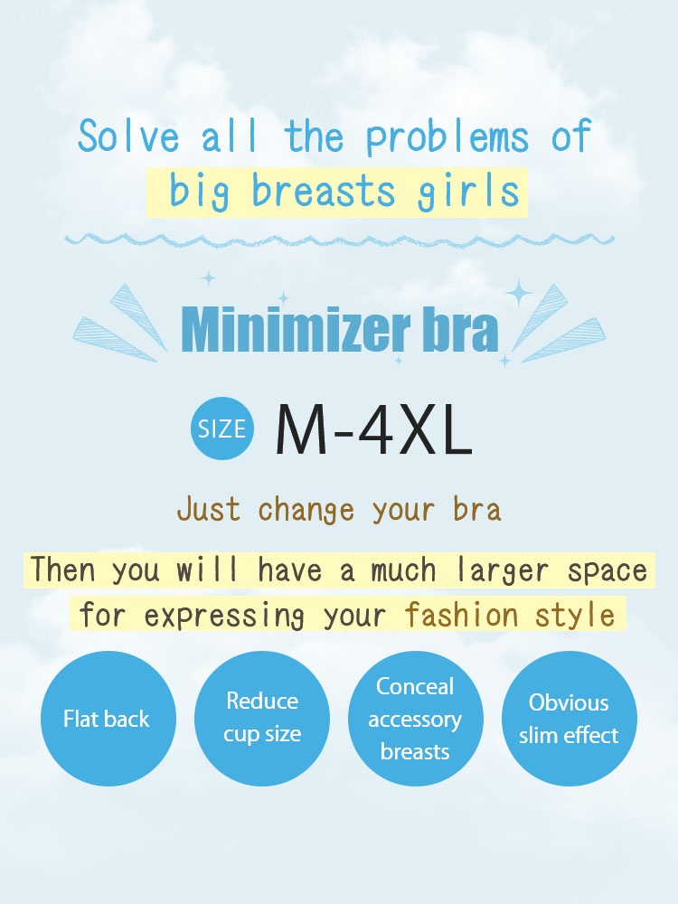 Refreshing Minimizer Bra With Super Thin Cups For Slimming, Skin-friendly 24-hour Comfortable Plus Size Bra Provides Strong Supportives VEIMIA