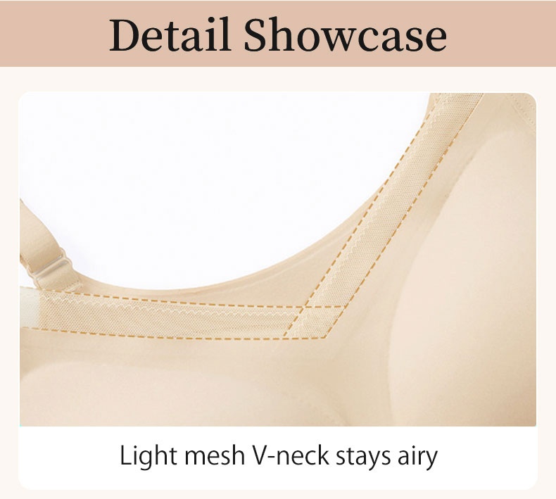 Close-up of light mesh V-neck detail on sand sculpting bodysuit VEIMIA