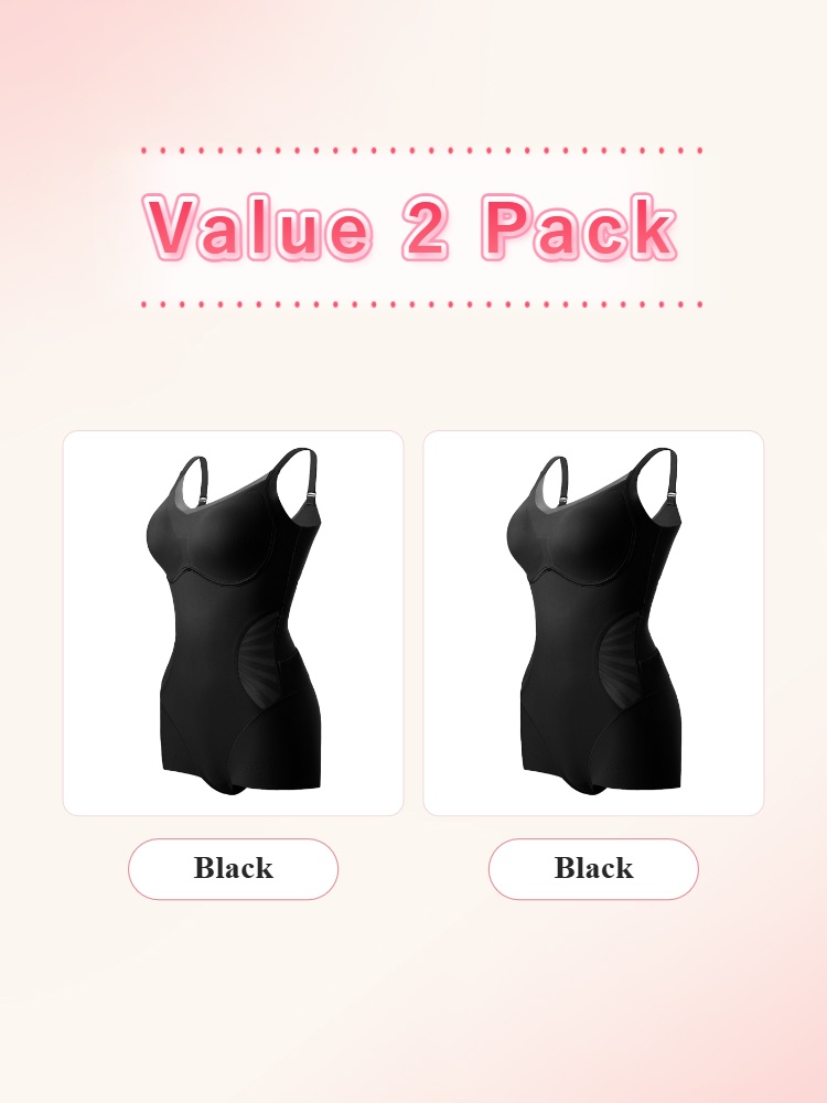 Value 2 pack black sculpting bodysuits shown in matching color VEIMIA