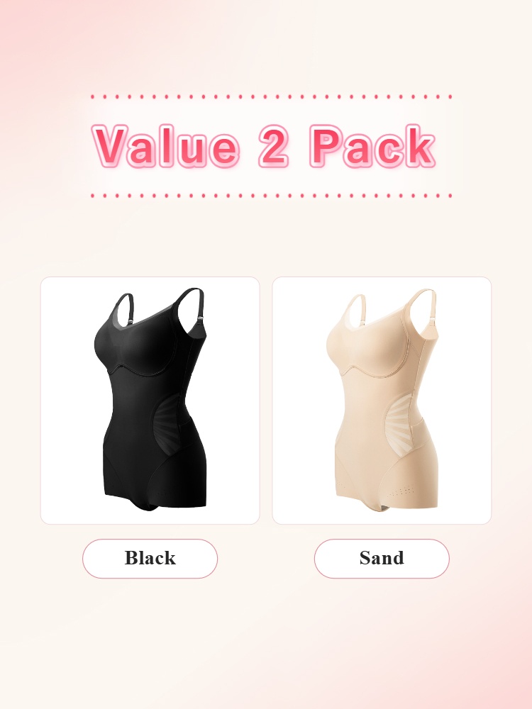 Value 2 pack sculpting bodysuits in black and sand VEIMIA
