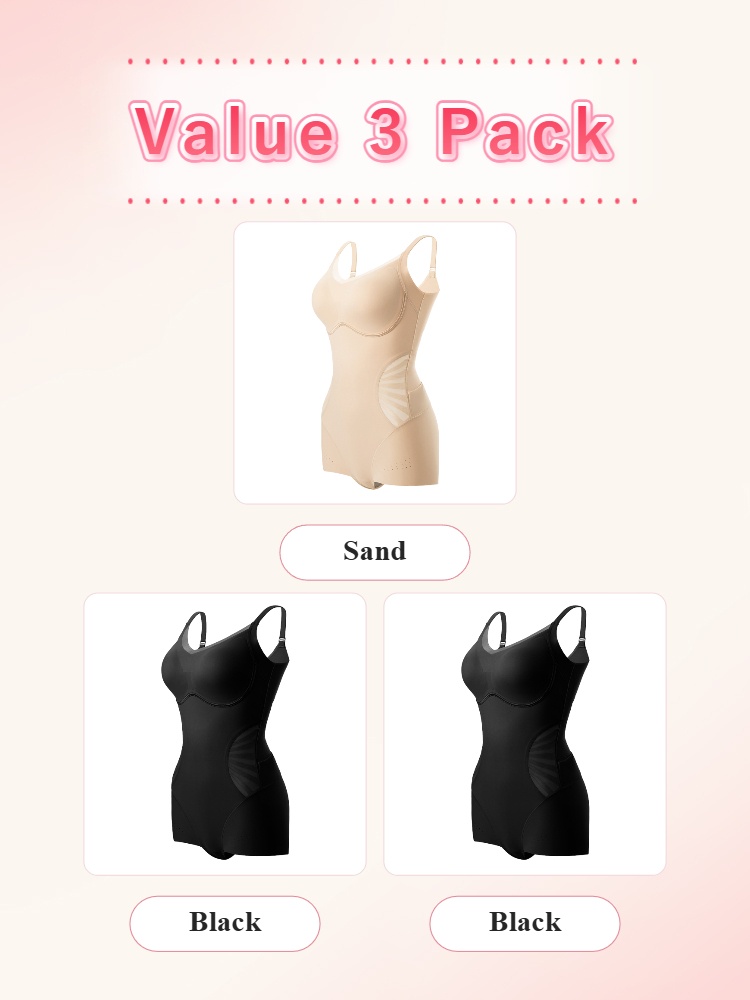 Value 3 pack sculpting bodysuits with one sand and two black pieces VEIMIA