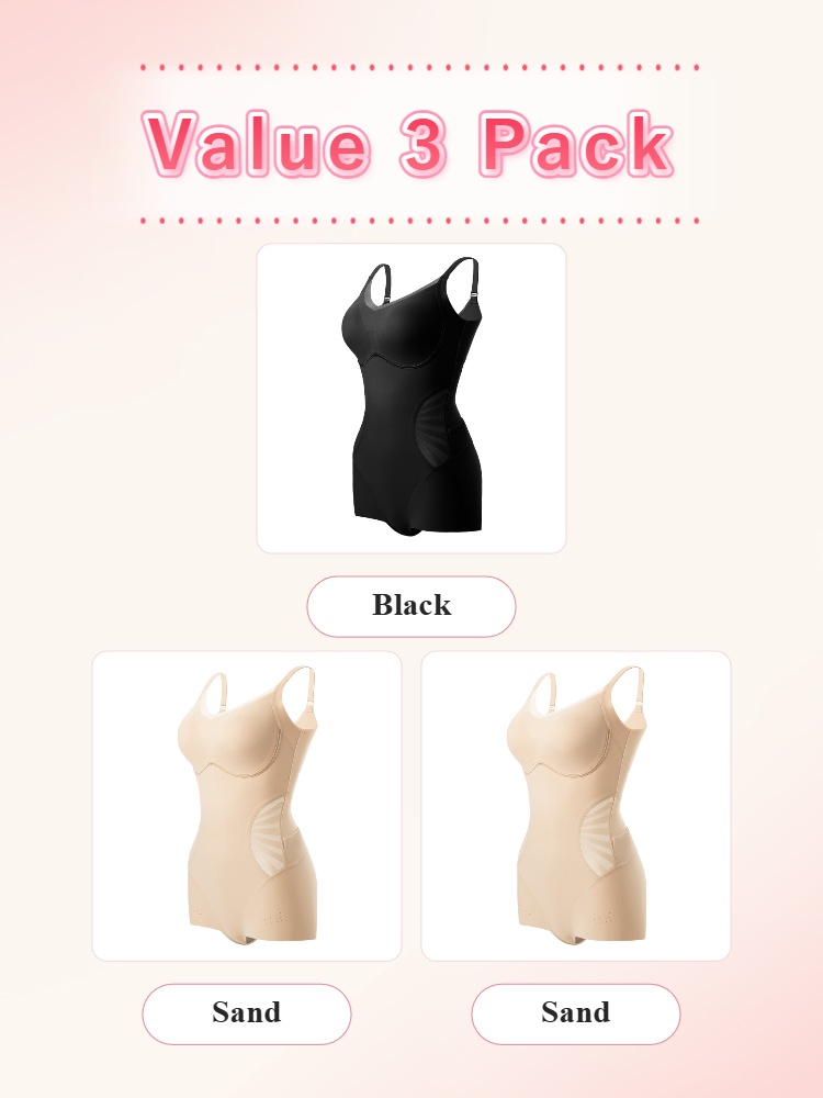 Value 3 pack sculpting bodysuits with one black and two sand pieces VEIMIA