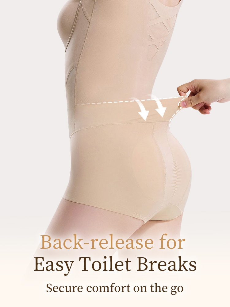 Side back view of sand sculpting bodysuit showing pull-down back-release design VEIMIA