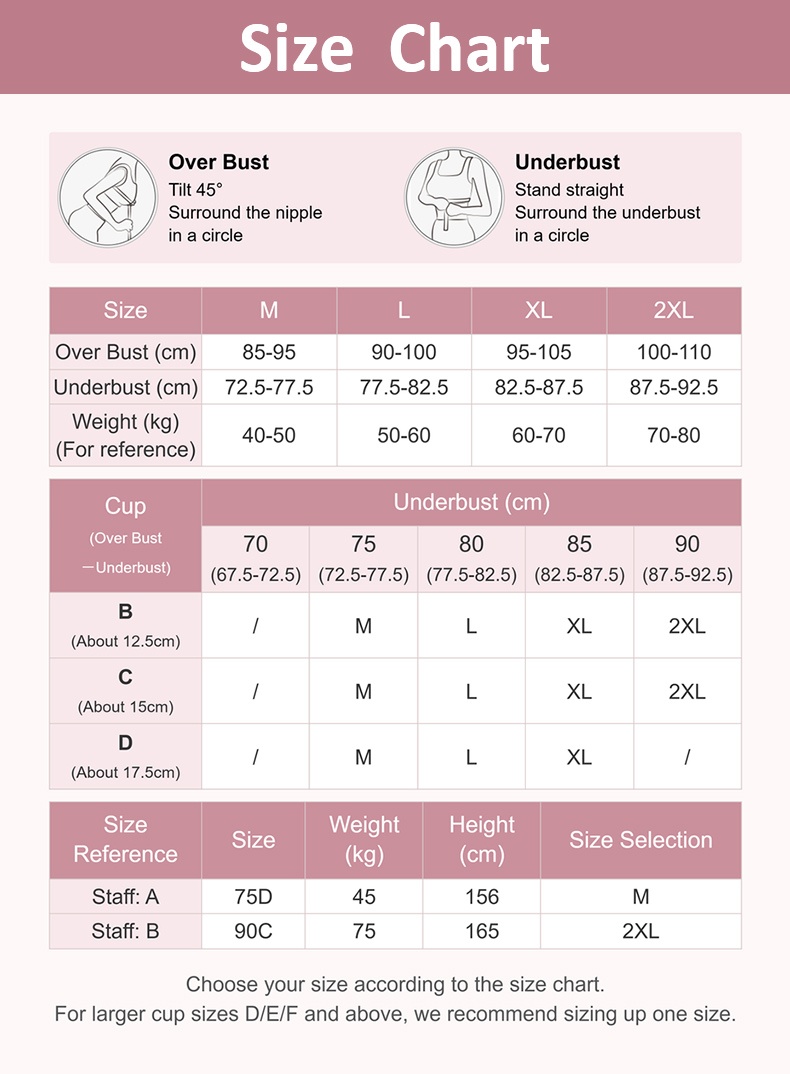 Bra size chart with over bust underbust and weight guide VEIMIA