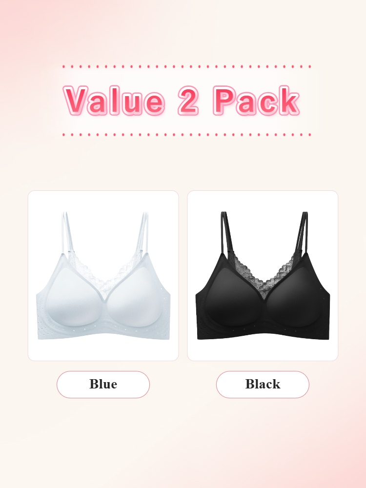 Value 2 pack wireless bras in blue and black VEIMIA