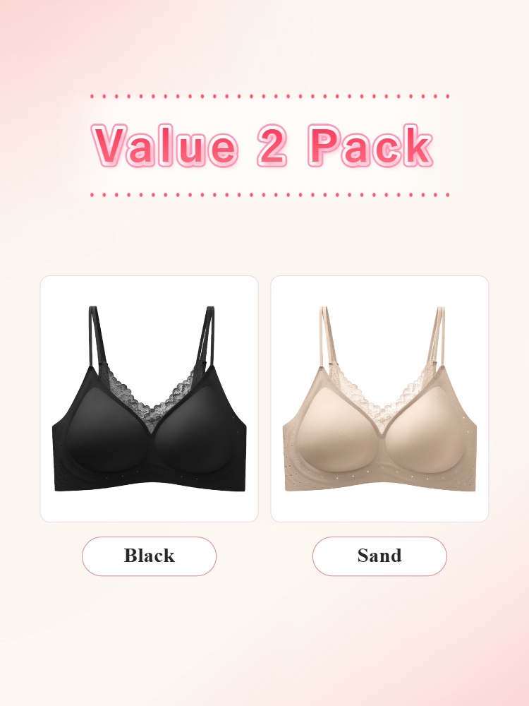 Value 2 pack wireless bras in black and sand VEIMIA