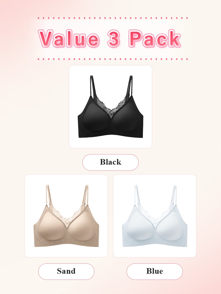 Value 3 pack wireless bras in black sand and blue VEIMIA