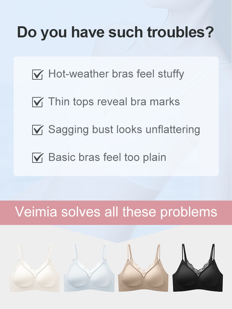 Problem solution graphic with four bra color options VEIMIA