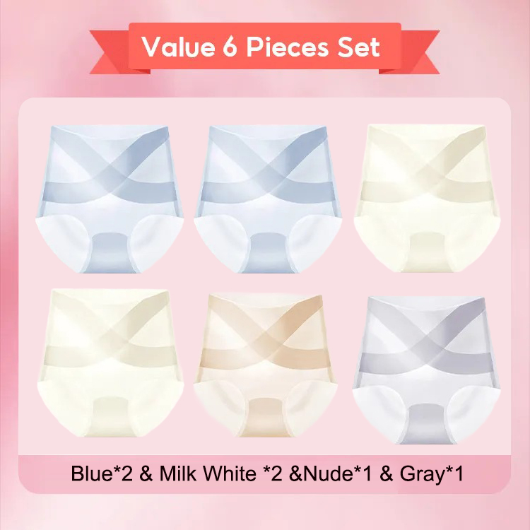 6 Pieces Women's Ice Silk High Waisted Seamless Underwear Tummy Control Brief Panties VEIMIA 
