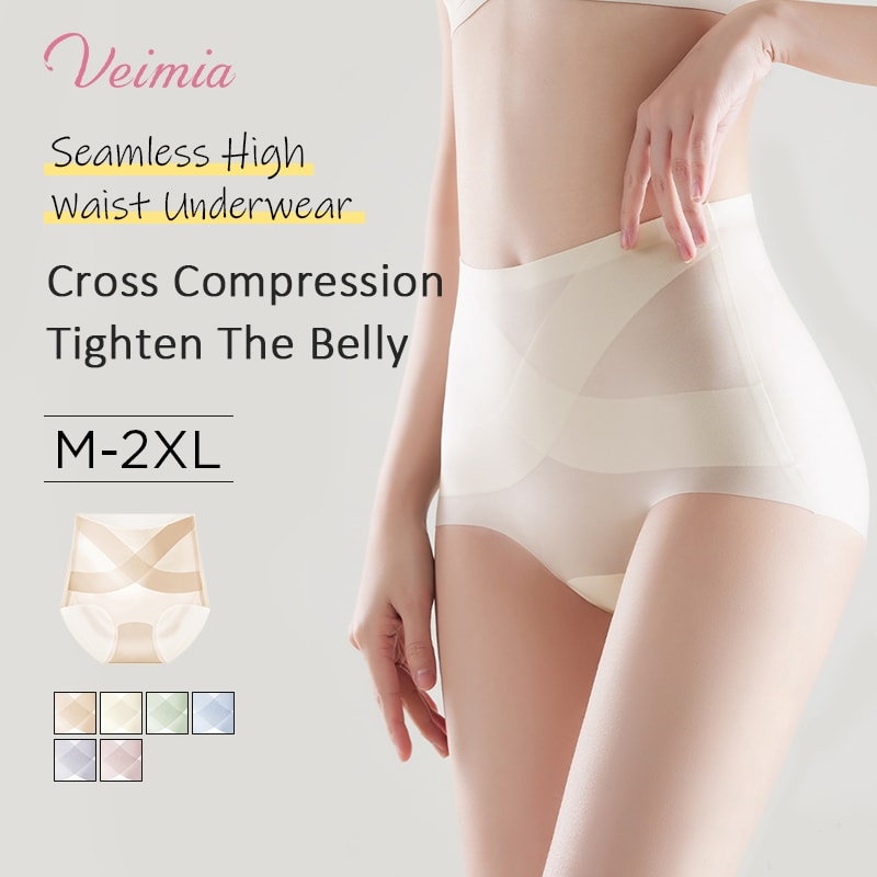 6 Pieces Women's Ice Silk High Waisted Seamless Underwear Tummy Control Brief Panties VEIMIA