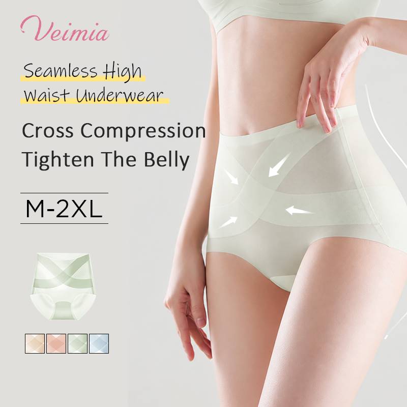 6 Pieces Women's Ice Silk High Waisted Seamless Underwear Tummy Control Brief Panties VEIMIA
