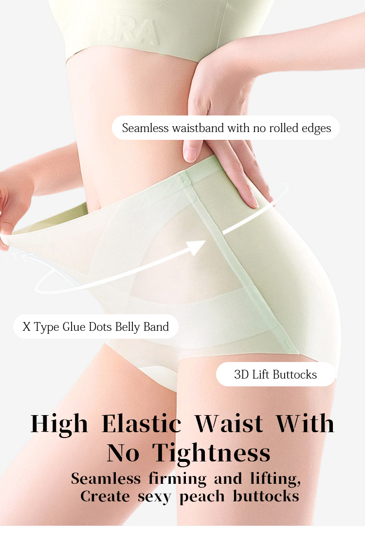 Womens Ice Silk High Waisted Elastic Underwear Sexy Tummy Control Brief Panties Veimia
