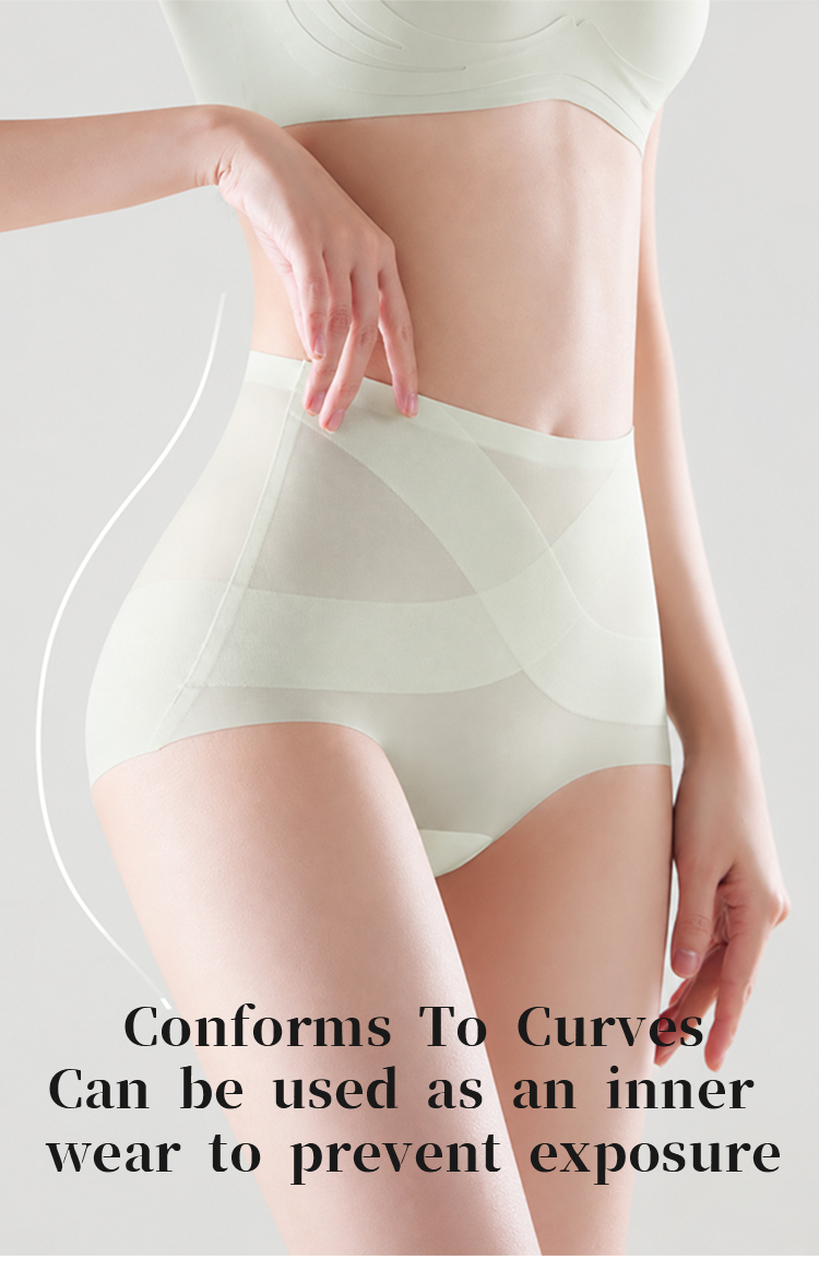 Women Ice Silk High Waisted Elastic Underwear Sexy Tummy Control Seamless Brief Panties Veimia