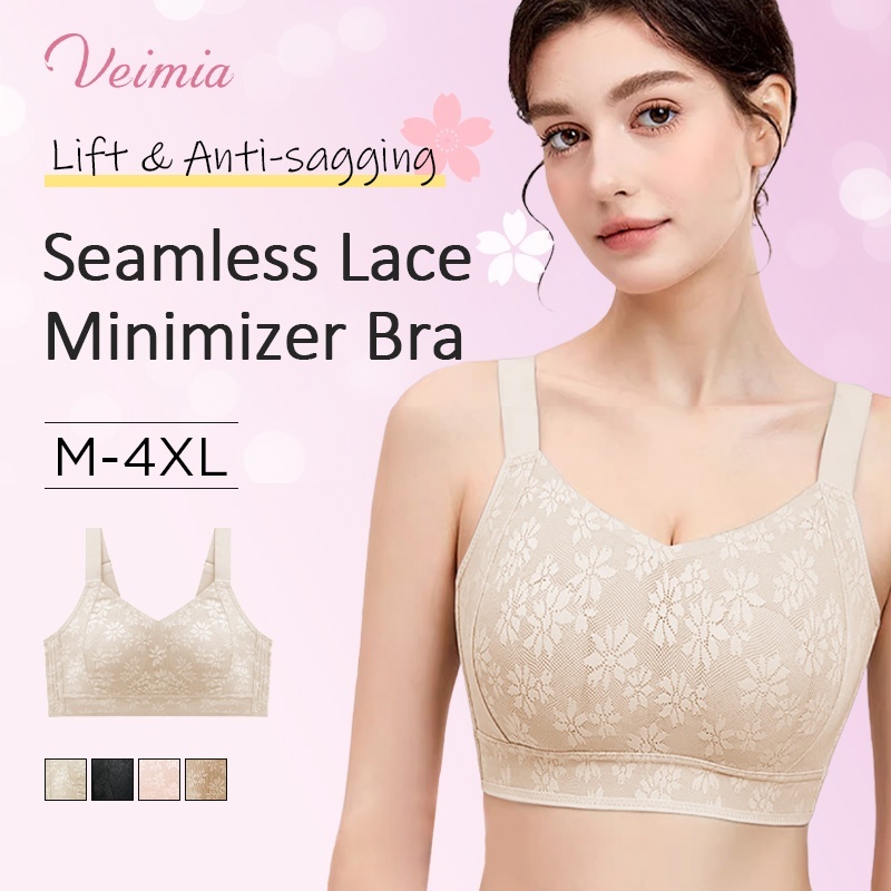 Seamless Lace Minimizer Bra Ultra-Sculpted - Ultra-Breathable & Lift Up Anti-Sagging High Elastic Jacquard Bra with Zoned Shaping Design VEIMIA