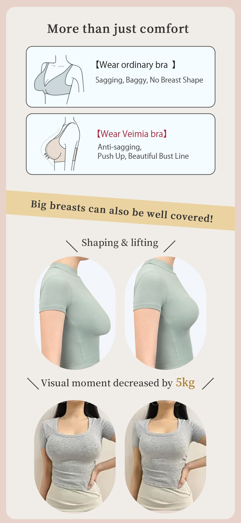 The Most Comfortable Washable Seamless Minimizer Bra - Sturdy & Breathable Caffeine Fabrics With Anti-wobbling Design VEIMIA