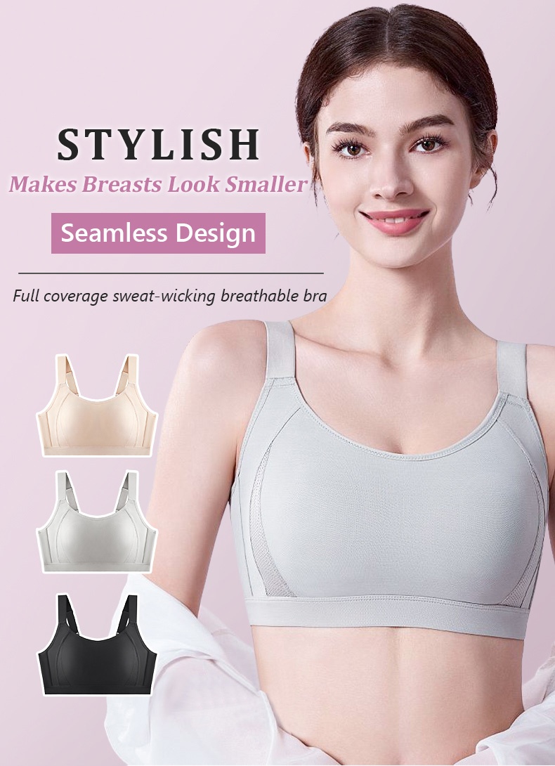 Full Coverage Seamless Minimizer Bra Plus Size Stable Support Breathable Sweat-wicking For Sports VEIMIA