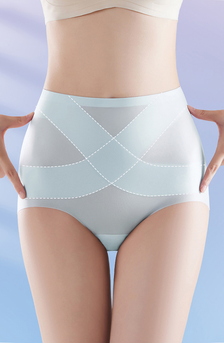 Ice Silk High Waisted Seamless Underwear Sexy Tummy Control Brief Panties Veimia