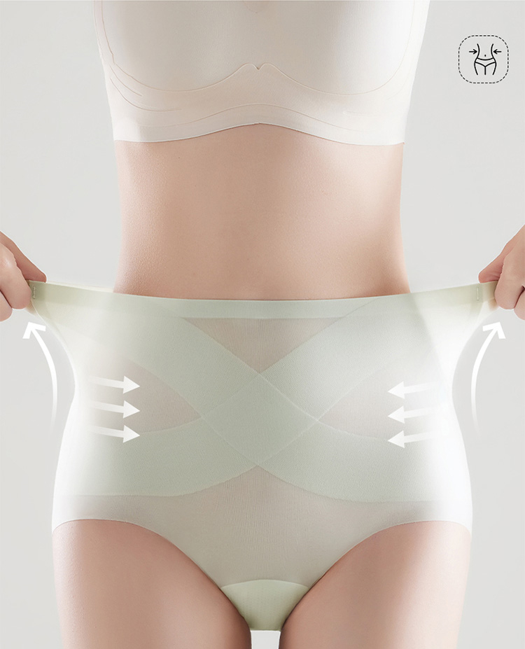 Womens Ice Silk High Waisted Elastic Underwear Tummy Control Seamless Brief Panties Veimia