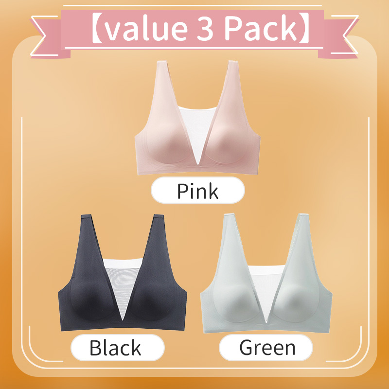 VEIMIA Seamless Sexy Sleep Bra One Piece Deep V Breathable Mesh Naked Feeling Vest