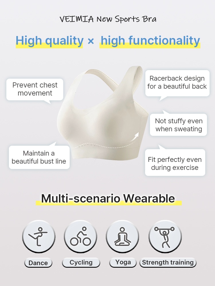 Seamless Sports Bras With Racerback Design, Shock Absorption & Breathable Comfort VEIMIA
