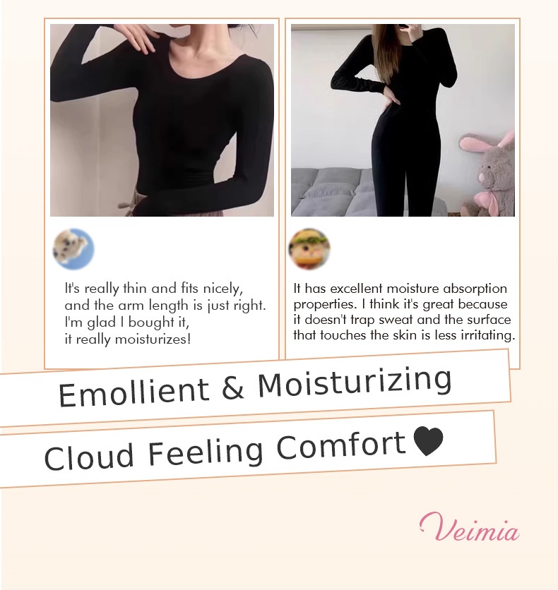 Ultra Thin Long Sleeve Shirt Thermal Underwear Hyaluronic Acid Moisturizing Long Johns Set VEIMIA