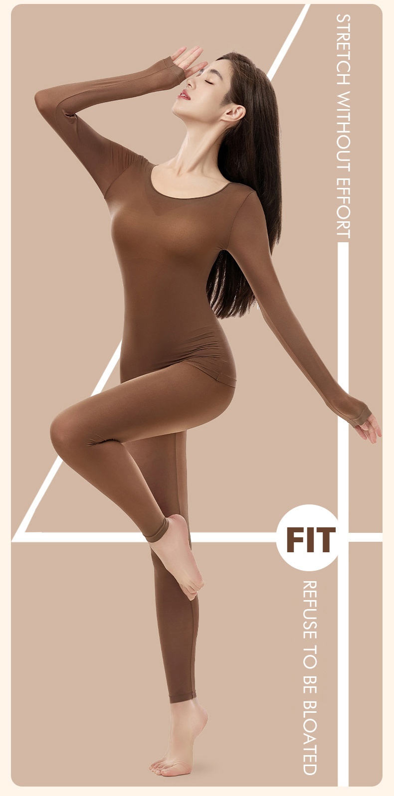 Ultra Thin Elastic Long Sleeve Shirt Breathable Thermal Underwear Set Hyaluronic Acid Moisturizing Seamless Long Johns Set VEIMIA