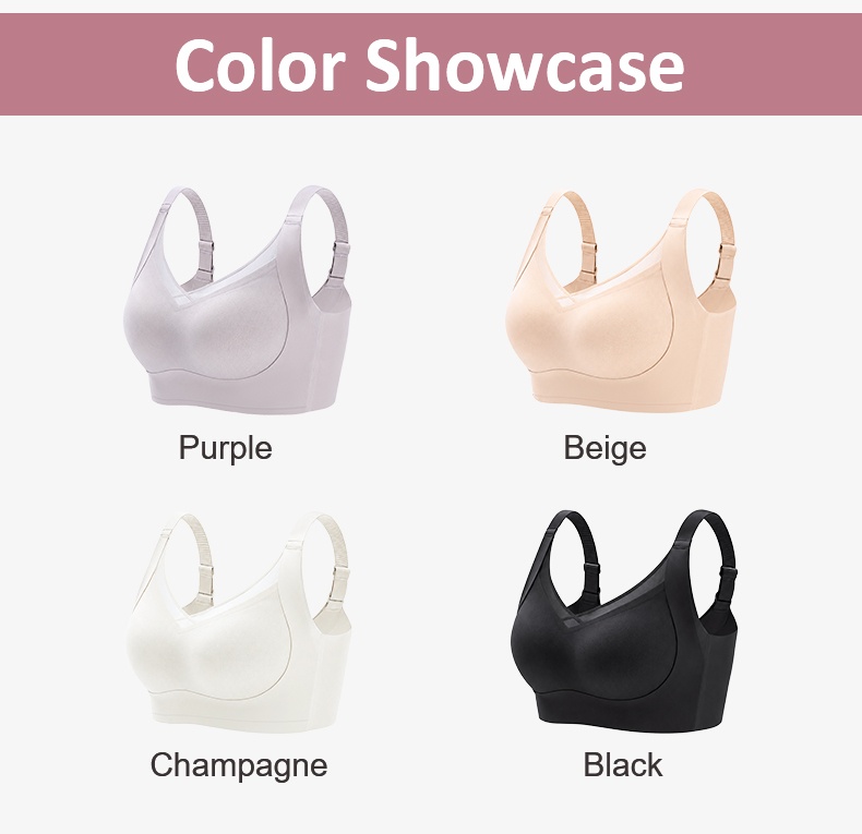 Model wearing light purple V neck wireless bra in front view VEIMIA
