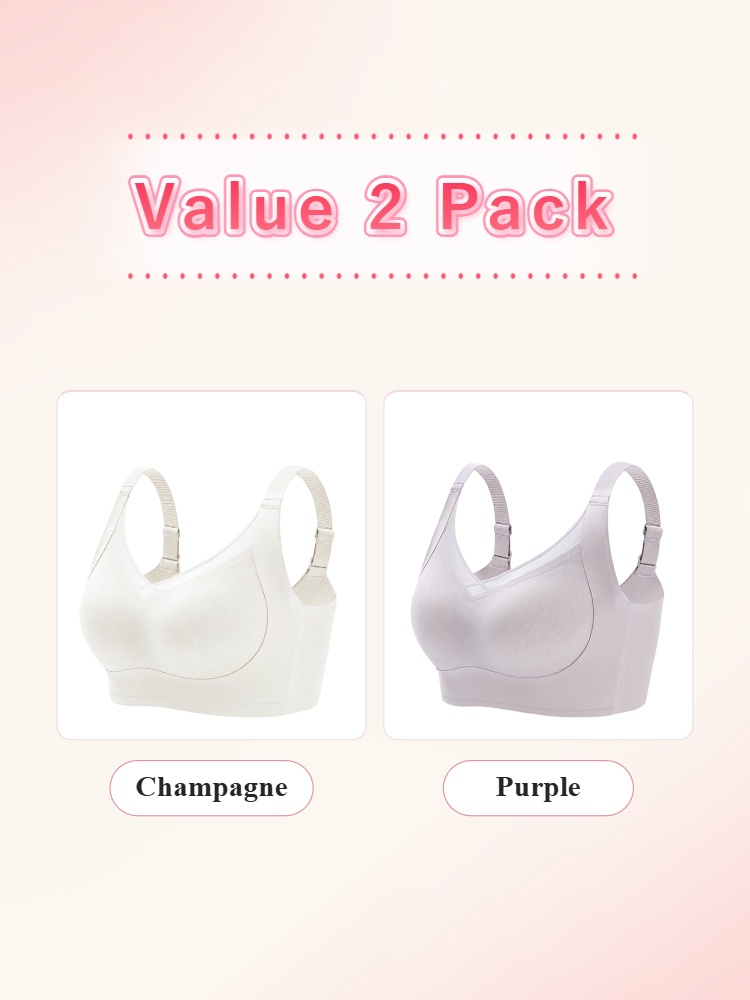 Three pack wireless bras with one beige and two champagne pieces VEIMIA