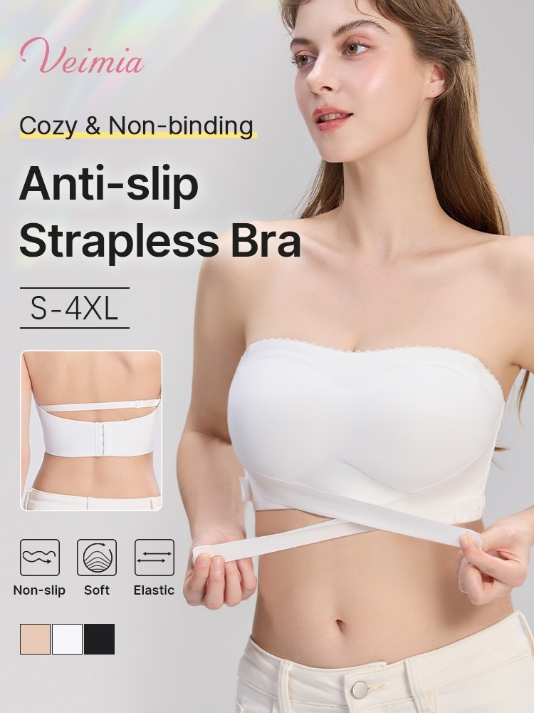 Secure Strapless Bra Anti-slip Snug Holds, Second-skin Wireless Comfort & Seamless Under Clothes VEIMIA