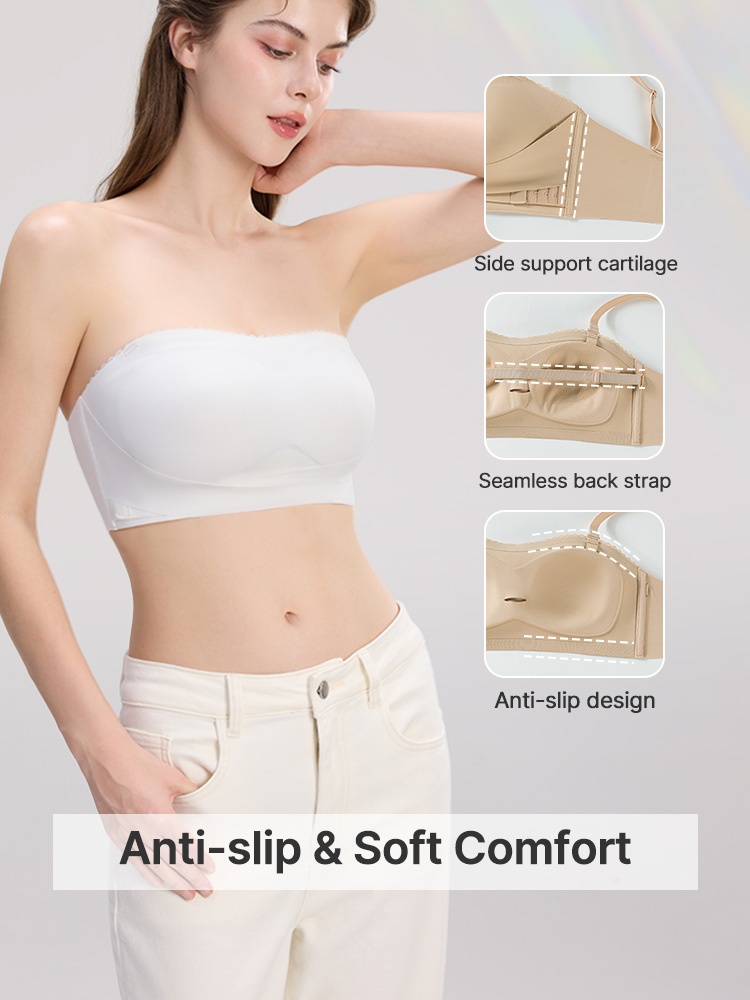 Secure Strapless Bra Anti-slip Snug Fit, Second-skin Wireless Support & Seamless Under Clothes VEIMIA