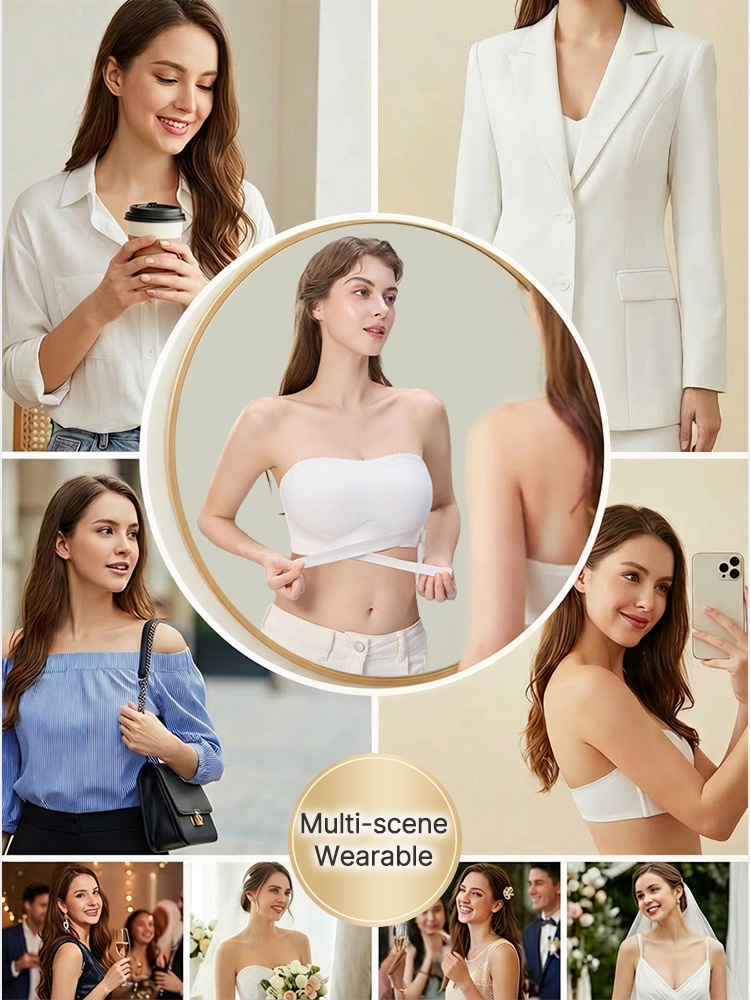 Secure Strapless Bras Anti-slip Snug Feel, Second-layer Wireless Ease & Seamless Under Garments VEIMIA
