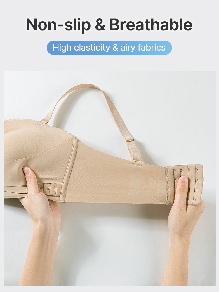 Secure Strapless Bras Anti-slip Snug Feels, Second-layers Wireless Eases & Seamless Under Garments VEIMIA