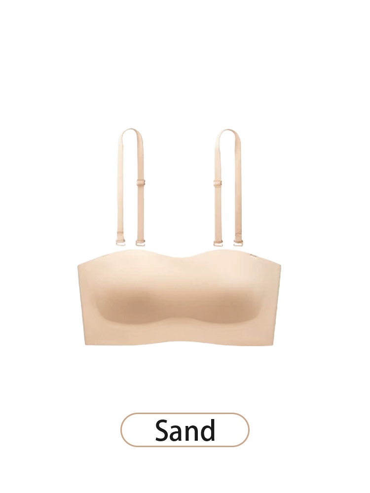 Sand strapless bra with detachable shoulder straps front view VEIMIA