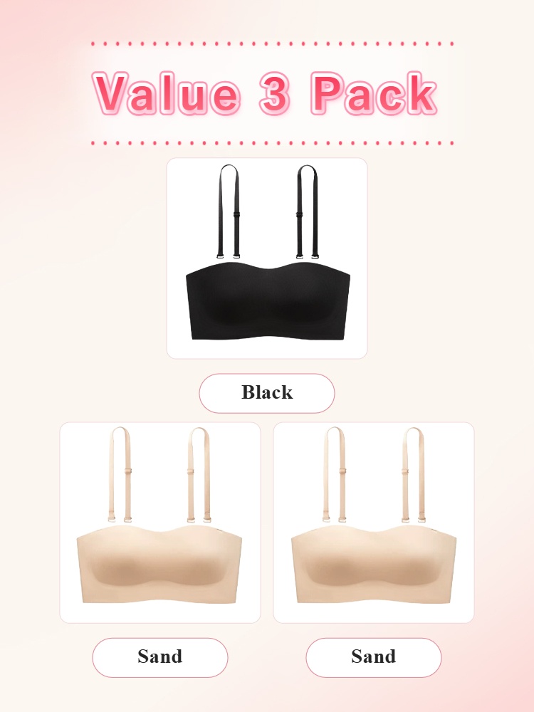 Value 3 pack strapless bras in light green and two black colors VEIMIA
