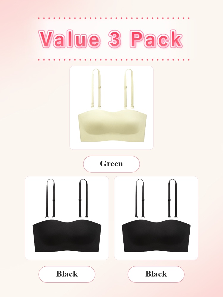 Value 3 pack strapless bras in black light green and sand colors VEIMIA