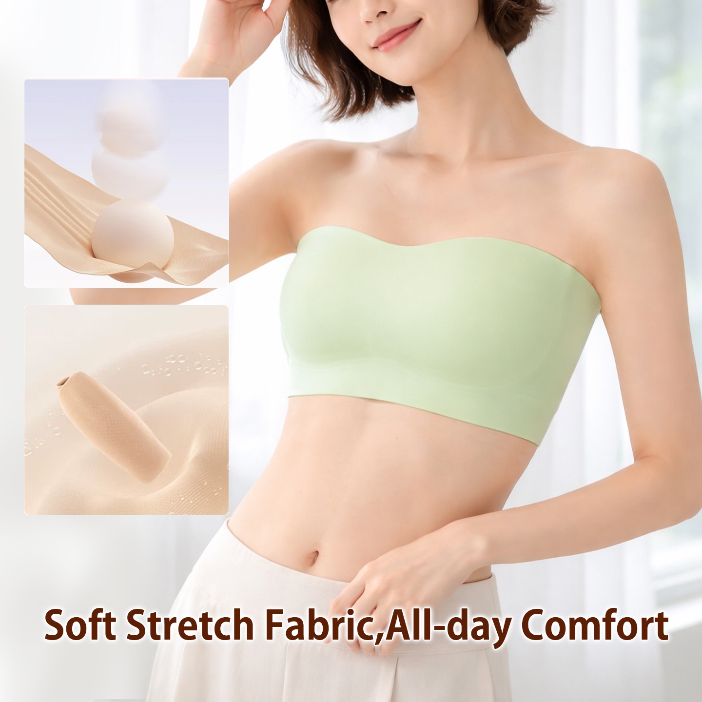 VEIMIA non-slip strapless bra grip detail for humid weather