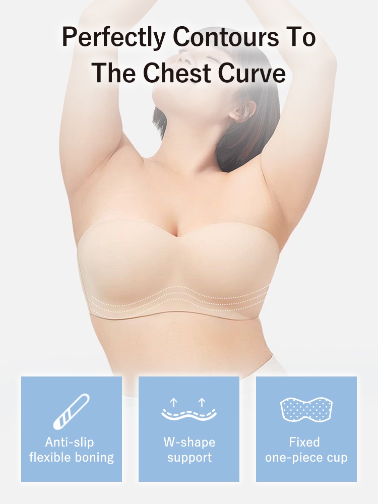 Secure Strapless Bra Stay-put Support Anti-slip, Seamless Molds Breathable Comfort For Any Outfit VEIMIA