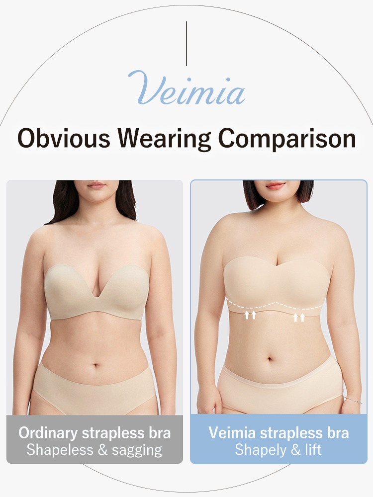 Secure Strapless Bra Stay-put Support Anti-slip, Seamless Shell Breathable Comfort For Any Outfit VEIMIA