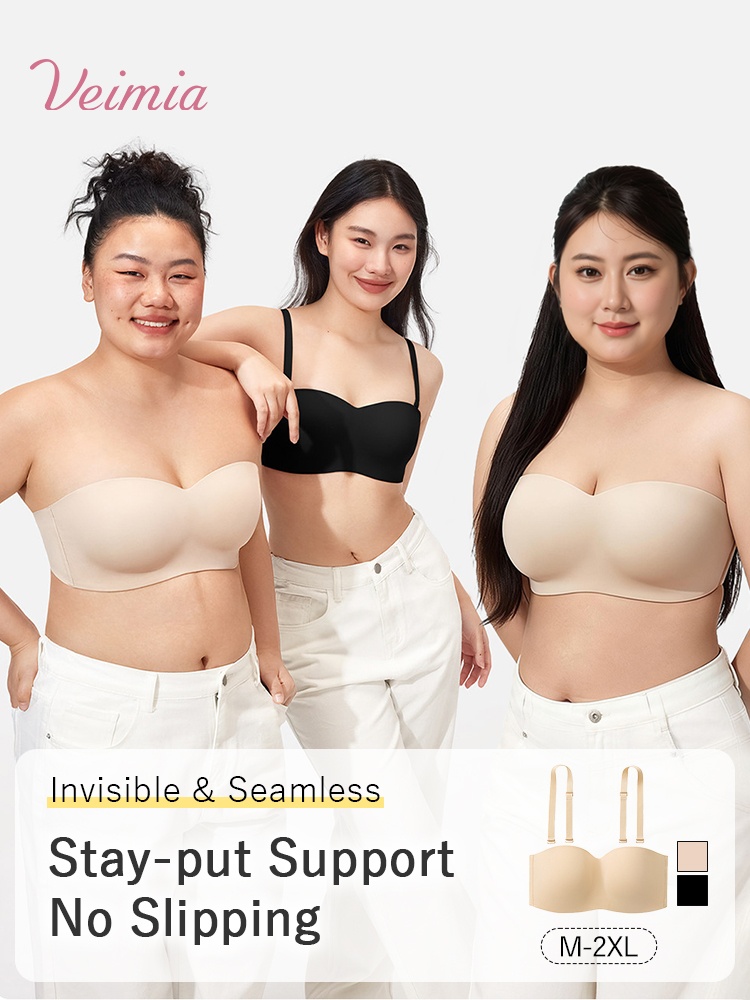 Secure Strapless Bra Stay-put Support Anti-slip, Seamless Mold Breathable Comfort For Any Outfit VEIMIA