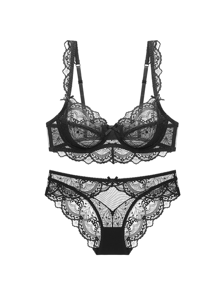 Sexy Lace Bra & Panty Set Sheer Elegant French Style Design, Ultra-Thin & Slimming For Women VEIMIA